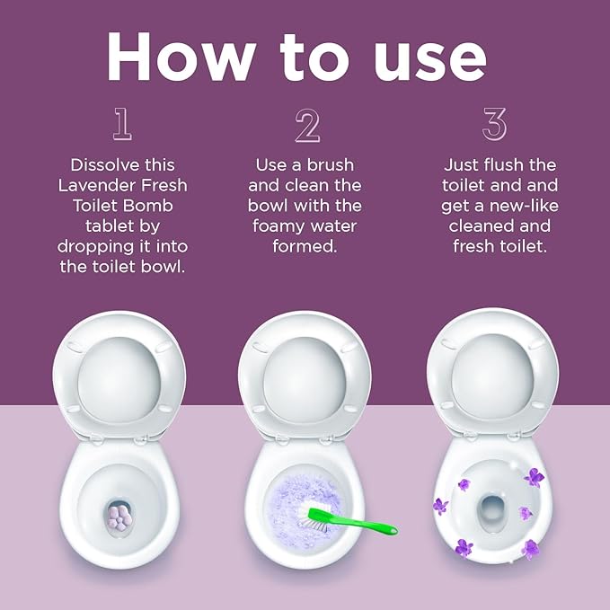 Essential Oil Toilet Bowl Bombs, Long-Lasting Freshness, Clean Toilet Freshener, Deodorizer (5 Tablets) (5 Count (Pack of 1), Lavender) ALL NATURAL NON-TOXIC