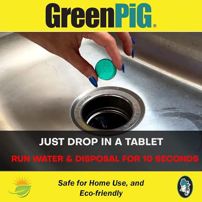 GREEN PIG Garbage Disposal Cleaner and Deodorizer, 59C Eliminates Odors, Breaks Down Odor Causes for Effective Garbage Disposal and Disposal Usage