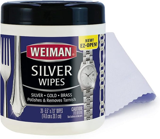Weiman Jewelry Polish Cleaner and Tarnish Remover Wipes - 20 Count with Polishing Cloth - Use on Silver Jewelry Antique Silver Gold Brass Copper and Aluminum