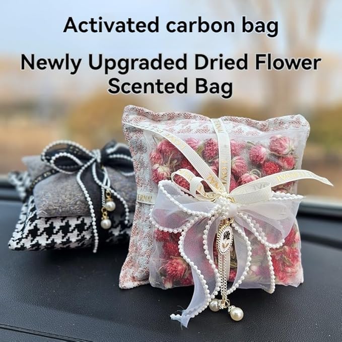 Car Accessories — Houndstooth Bamboo Charcoal Air Purifying Bag with Cotton Fabric & Natural Charcoal Classic Plaid Design for Car Interior, Home & New Vehicles (Black Single-Layer)