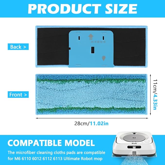 10 Pack M6 Wet Mopping Pads for Robot Jet M6 Series 6110 6012 6112 6113, Upgraded Robot Mop Washable Reusable Microfiber Replacement Cleaning Pad, Robot Mop Pads Parts