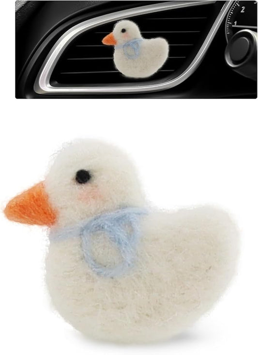 Duck Car Accessories,Wool Felt Car Air Freshener Vent Clips,Refillable Essential Oil Aroma Diffuser,White Duck Decor for Women Teens