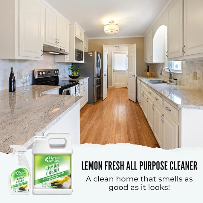 Hygea Natural Lemon Fresh All Purpose Cleaner- Multi-Surface Cleaner- Floor Cleaner- Remove Soil, Dirt & Grease- Wet Gloss Finish- pH-Neutral, Ammonia Free (3 pack Spray 24oz)