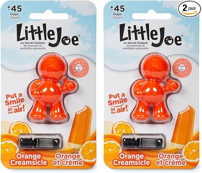 Little Joe 96414 Orange Creamsicle Scent Car Air Freshener Clip Provides Long-Lasting Freshness in a Compact Design, Fights Odors for up to 45 Days, Cute Car Odor Eliminator, Non-Toxic, Pack of 2
