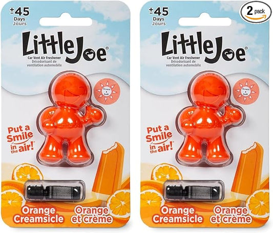 Little Joe 96414 Orange Creamsicle Scent Car Air Freshener Clip Provides Long-Lasting Freshness in a Compact Design, Fights Odors for up to 45 Days, Cute Car Odor Eliminator, Non-Toxic, Pack of 2