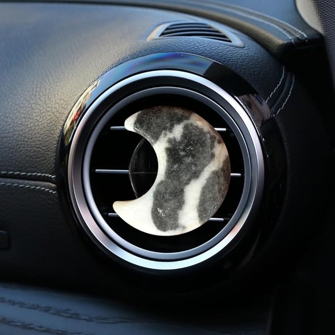 4 Pcs Crystal Moon Air Vent Clips, Quartz Moon Style Car Air Fresheners, Cute Car Decoration & Interior Decor Accessories for Women & Men (White Black)
