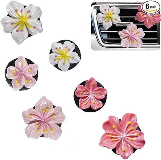 Cute Car Air Fresheners Vent Clips 6 PCS, Flower Air Vent Clips Pink Car Accessories Interior Aesthetic Women Automobile Air Conditioning Vents Decorations