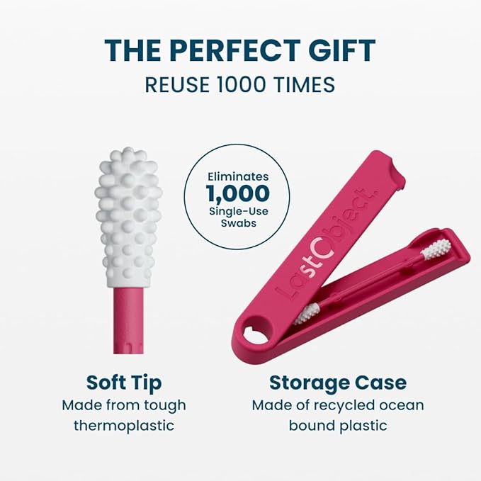 LastSwab Reusable Cotton Swabs for Ear Cleaning - The Sustainable and Sanitary Alternative to Single-Use - Zero Waste and Easy to Clean - Comes with a Convenient Travel Case Holder - Red