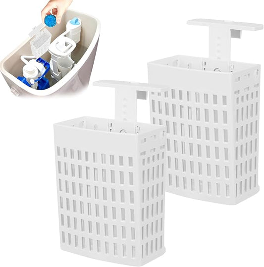 2PCS Toilet Tank Cleaning Tablet Holder, Hanging Holder with Adjustable Hook to Hang Toilet Cleaner Box, Can Collect Residue Inside the toilet, White