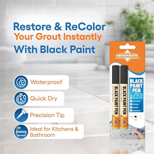 Black Grout Paint Pen Tile Grout Colorant & Sealer Marker, Quick-Dry, Ideal for Bathroom, Shower, Kitchen Tiles Restores Grout Lines, 3 Adjustable Tips (2-3 mm) 2 Pack
