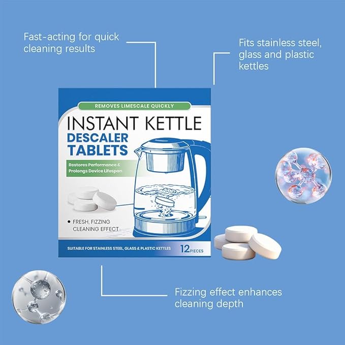 Kettle Descaler Tablet,12/36 Packs Powerful Limescale Removal,Efficient Water Bottle Cleaner Removes Hard Water Buildup,Limescale Remover Tablet For Kettles, Coffee Machines, Shower Heads (1pcs)