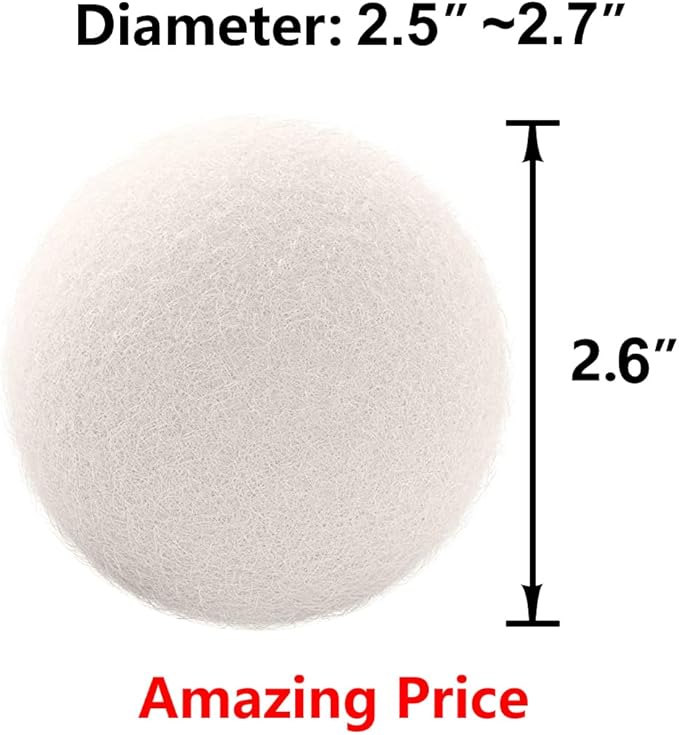 Wool Dryer Balls 6-Pack, Drying Balls for Laundry,Reusable As Natural Fabric Softener, Reduce Clothing Wrinkles, Drying Clothes Faster Eco-Friendly