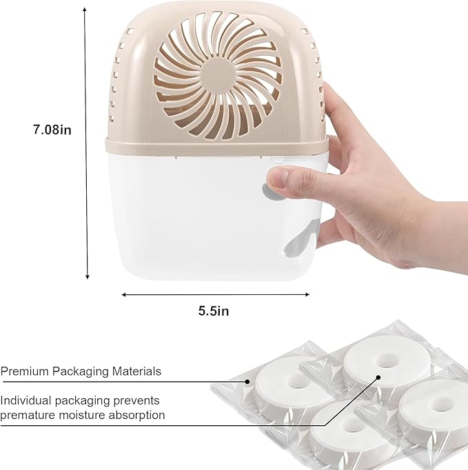 Pack of 2 Dehumidifiers Devices with 4 Pack Moisture Absorber Refills Tablets, 15.9oz- 7"H × 5.5"W Mini Dehumidifier,Bathroom Moisture Absorber – Prevents Excess Moisture And Fragrance Free