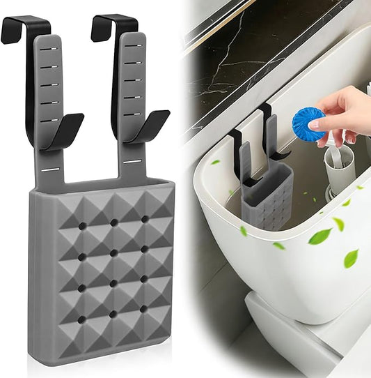 Adjustable Toilet Tank Cleaning Tablet Holder-Hanging Silicone Basket Carrier with Rustproof Hooks for Bowl Cleaner & Bleach Tablet Organizer, Accessory Fit Up to 7" Water Level
