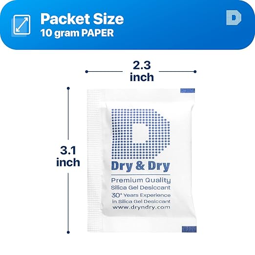 Dry & Dry 10 Gram [200 Packets] Silica Gel Packets Silica Gel Desiccants, Silica Gel Packs - Rechargeable Moisture Absorbers for Food Storage, Electronics, 3D Filament & Safes