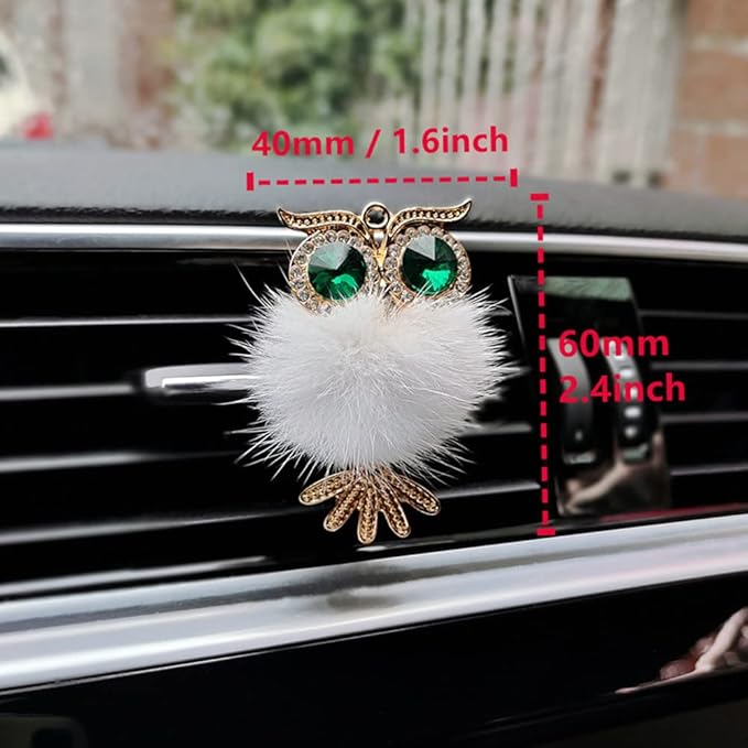 Riloer Bling Crystal Owl Car Air Vent Clip Charms, 2 Pcs Natural Car Vent Clip Air Freshener, Fashion Charms Car Essential Oil Diffuser, Car Accessories for Women (Black and White)