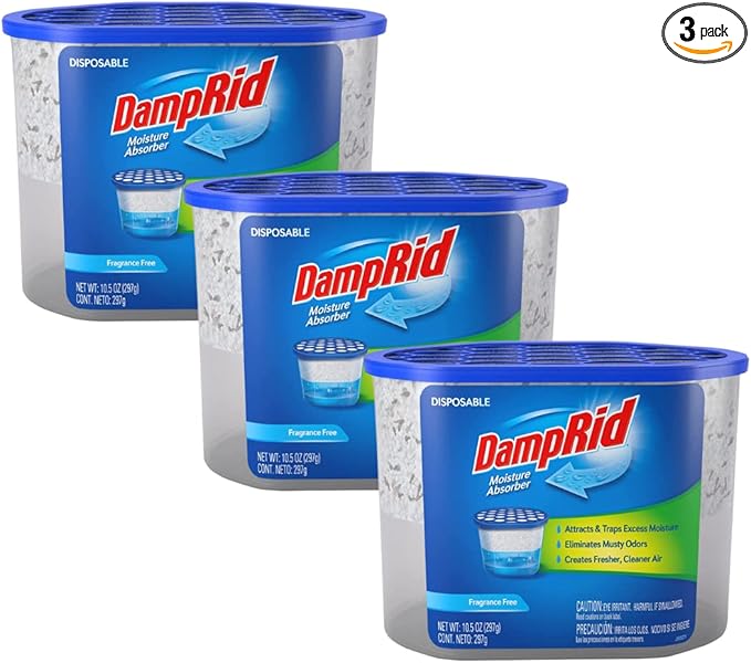 DampRid Fragrance Free Disposable Moisture Absorber - 10.5 oz. Each - 3 Pack – Attracts & Traps Excess Moisture, Eliminates Musty Odors, Creates Fresher, Cleaner Air White
