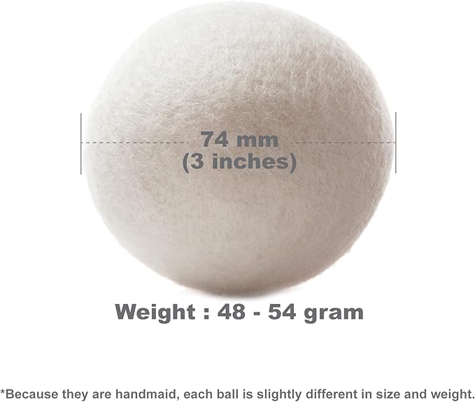 Wooland Wholesale Bulk Laundry XL Premium Wool Dryer Balls - 100% New Zealand Organic Wool Natural Fabric Softener for Sensitive Skin, Babies (50 Count)