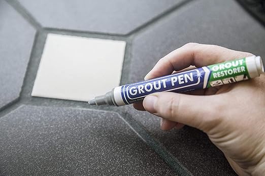 Grout Pen Grey Tile Paint Marker: Waterproof Grout Paint, Tile Grout Colorant and Sealer Pen - Grey, Narrow 5mm Tip (7mL) - 3 Pack