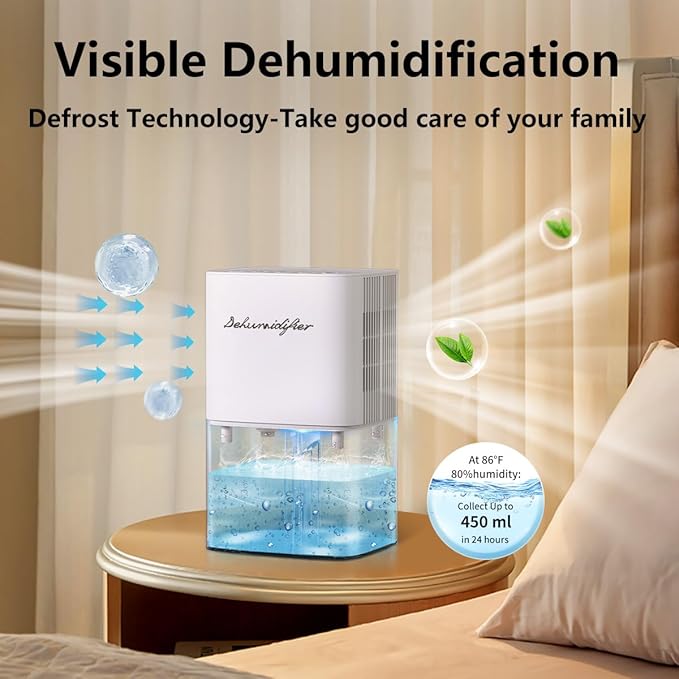 Dehumidifier 1657ML 58OZ Small Dehumidifier for Home 230 Ft² Safety Dehumidifiers Adjustable 10 Color Lights 5 Timers 3 Setting Modes Auto Shut Off Protection Low Noise For Bedroom Bathroom