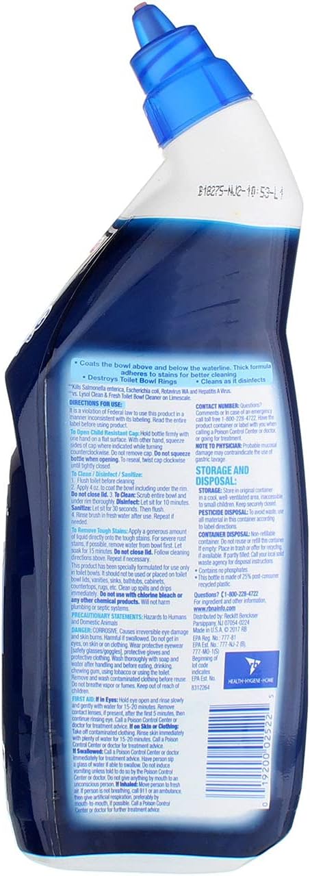 Lysol Power Toilet Bowl Cleaner Gel, For Cleaning and Disinfecting, Stain Removal, 24oz (Pack of 3)
