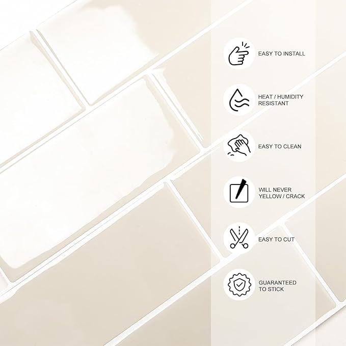 Subway Backsplash Tile Peel and Stick, Beige Self Adhesive Tiles for Kitchen, 10 Sheets Stick on Backsplash for Kitchen and Bathroom (11.56x8.38)
