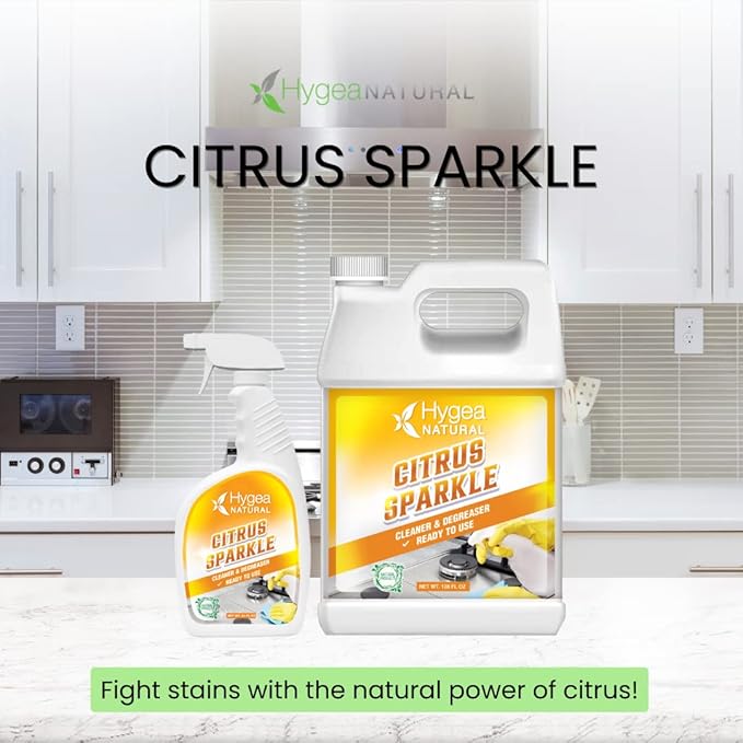 Hygea Natural Citrus Sparkle Chemical-Free Heavy Duty Degreaser & All Purpose Cleaner - Pure Citrus Extracts & Natural D-limonene - Removes Grease, Dirt & Grime (3 Pack of 24 Ounce Spray)