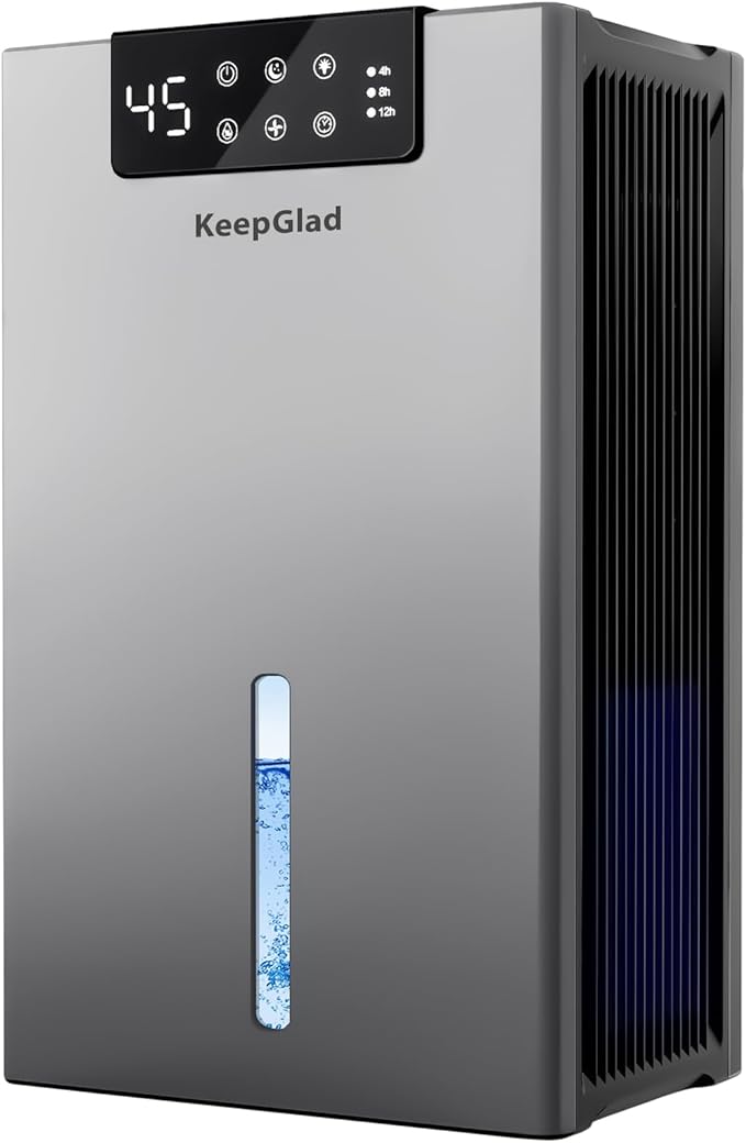 Dehumidifier, 98OZ Dehumidifiers for Home(1000sq.ft), Humidity Display Dehumidifier for Basement Bathroom Bedroom, Auto Shut Off, Washable Filter, Drain Hose, Timer, 7 Ambient Lights, Gray