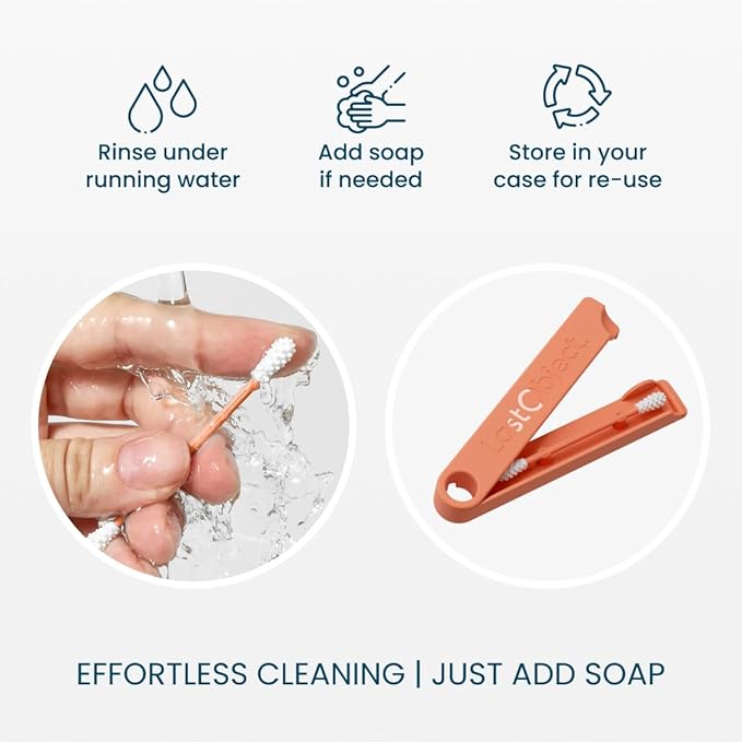 LastSwab Reusable Cotton Swabs for Ear Cleaning - The Sustainable and Sanitary Alternative to Single-Use - Zero Waste and Easy to Clean Comes with a Convenient Travel Case Holder - Peach