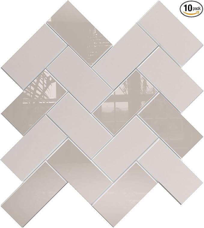 Peel and Stick Backsplash for Kitchen,New Upgrade Herringbone Premium Kitchen Backsplash,Stick on Subway Tile Peel and Stick Backsplash (Glossy and Matte Beige)
