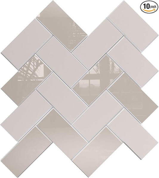 Peel and Stick Backsplash for Kitchen,New Upgrade Herringbone Premium Kitchen Backsplash,Stick on Subway Tile Peel and Stick Backsplash (Glossy and Matte Beige)
