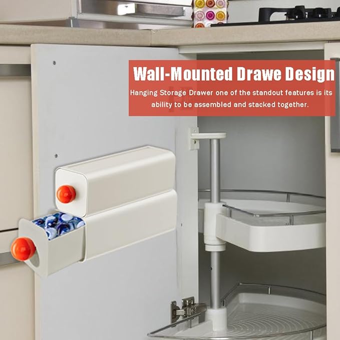 Dishwasher Pods Storage Container,Hanging Storage Drawer for Detergent,Wall Kitchen Sink Cabinet Door Holder Storing for Laundry Pods Packaged Food Candy