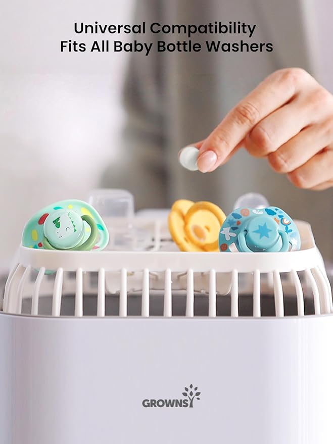GROWNSY Bottle Washer Detergent Tablets, Plant-Based Enzyme Formula, Removes Milk Residue, Grease & Odor, Safe for Baby Bottles & Pump Parts, Compatible with All Bottle Washers, 150 Count