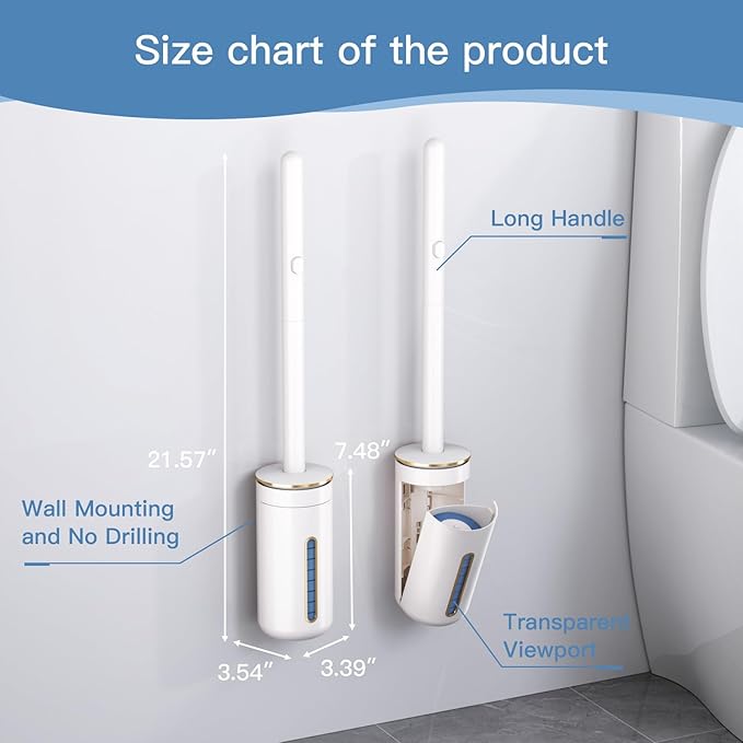 Disposable Toilet Brush with 32 Refill Heads and Holder- Clean Brush Starter Kit with 1 Toilet Wand, 1 Storage Caddy and 1 Fragrant Tablet (1 + 32)