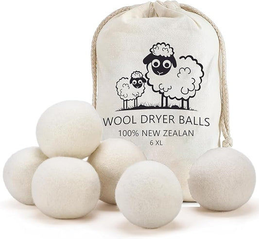 Wool Dryer Balls Laundry Reusable Wool Balls for Dryer Organic Premium New Zealand Wool Natural Fabric Softener Reduce Clothing Wrinkles Drying Clothes Faster Eco-Friendly 6 Pack XL