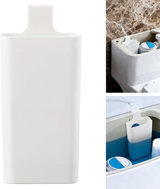 Premium Toilet Tank Tablet Holder – Plastic Hanging Cleaner Caddy (7.5'' x 3.5'' x 2.5'', White) – Toilet Bowl Cleaner Hanging Carrier - Prevents Dissolved Residue in Water Tank