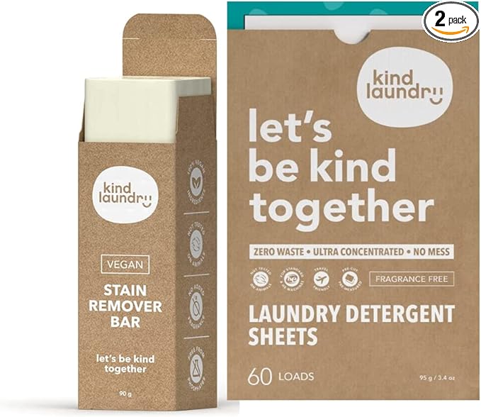 KIND LAUNDRY Detergent Sheets (Unscented) and Vegan Stain Remover Bar & Pre-Treater