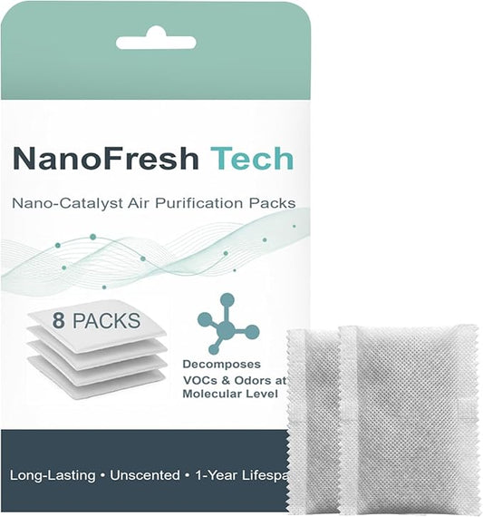 Unscented Odor Eliminator Pouches (8-Pack) - Deodorizer Inserts Compatible with Diaper Genie & Munchkin - 1 Year Smell Absorber for Trash Can, Shoe, Gym Bag | Better Than Baking Soda