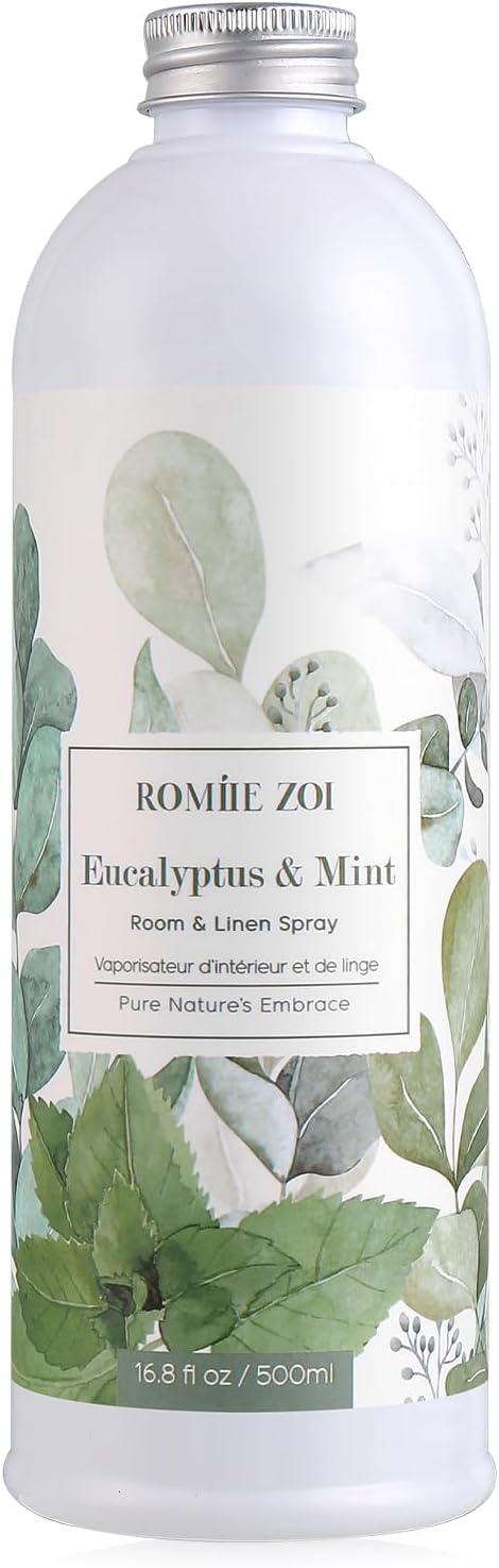 ROMIIE ZOI Eucalyptus Mint Room Spray Refill - 500ml / 16.8 Fl Oz - Soothing Aromatherapy Scent for Spa-Like Relaxation & Clarity - Concentrated Air Freshener