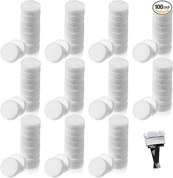 100 PCS Air Filter Scent Pads, 0.67in/17mm Essential Car Air Freshener Refill Felt Pads Unscented White Custom Car Airs Vent Clip Replacement Scent Pad Perfumes Refill Tablets for Cars Diffuser