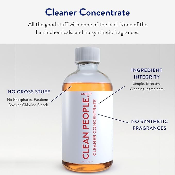 THE CLEAN PEOPLE Cleaner Concentrate - All-Purpose Cleaner for Multi-Purpose Cleaning, Bathrooms, Floors, Concentrated, Recyclable Packaging (Amber Scent) 4oz (2 Pack)