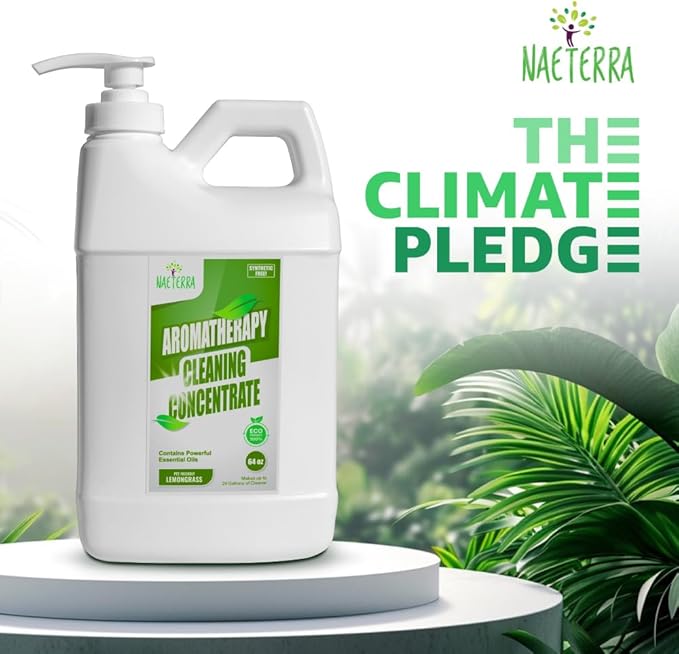 Naeterra Lemongrass Aromatherapy Cleaning Concentrate 64 oz - Natural All Purpose Multi Surface Cleaner - Plant Based Essential Oil Formula for Floors Glass & Granite - Pet Safe - Makes 24 Gallons