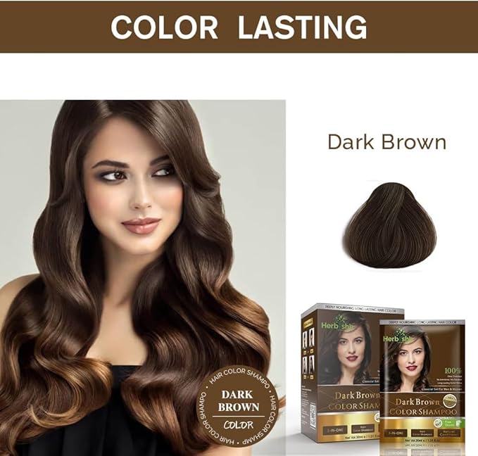 Herbishh Hair Color Shampoo for Gray Hair Dark Brown + Hair Color Stain Remover Wipes - Travel Pack With 5 Wipes