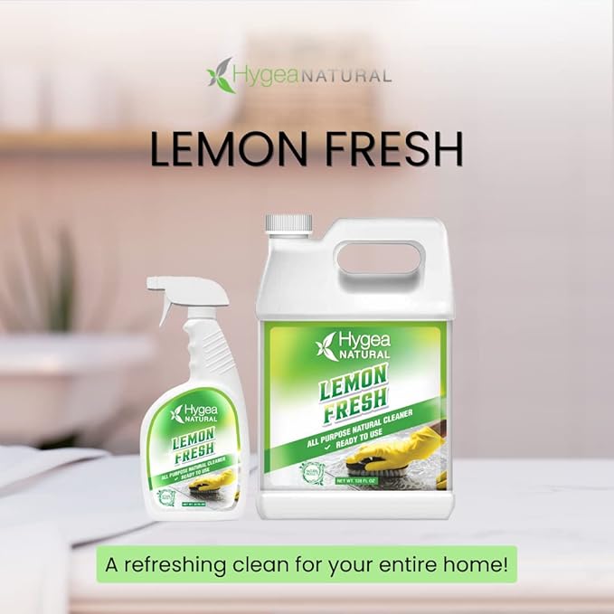 Hygea Natural Lemon Fresh All Purpose Cleaner- Multi-Surface Cleaner- Floor Cleaner- Remove Soil, Dirt & Grease- Wet Gloss Finish- pH-Neutral, Ammonia Free (3 pack Spray 24oz)