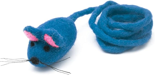 Glaciart One Felt Mouse Cat Toy – Soft Fuzzy Enrichment 100% Natural Wool - Interactive Catnip Play Cat Toy Set - Safe for Pets, Non-AZO Colored Dyes - 42” Long