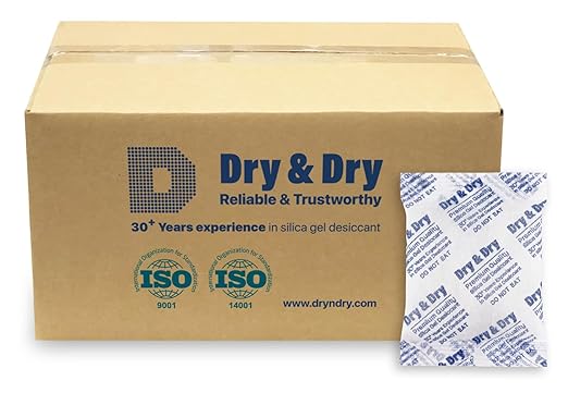Dry & Dry 50 Gram [200 Packets] Silica Gel Packets Desiccants, Silica Packets - Rechargeable Moisture Absorbers for Food Storage, Electronics, 3D Filament & Safes