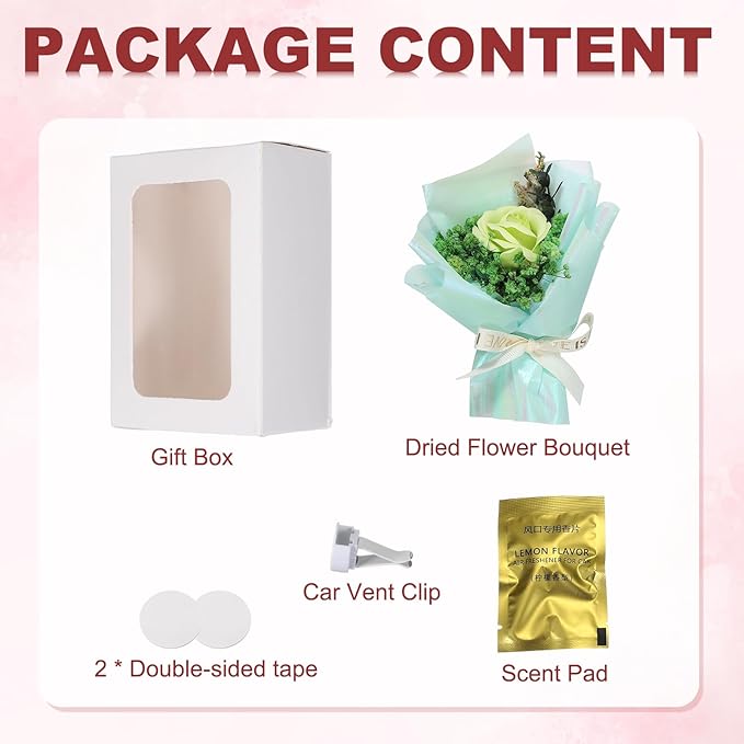 uxcell Light Green Small Bouquet Car Air Freshener Vent Clips, Mini Decorative Rose Bouquet with Fragrance Diffuser for Women, Automotive Air Freshener Decoration, Style 4