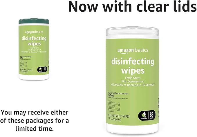 Amazon Basics Disinfecting Wipes, Fresh Scent, Sanitizes/Cleans/Disinfects/Deodorizes, 85 Count, for Hard Nonporous Surfaces