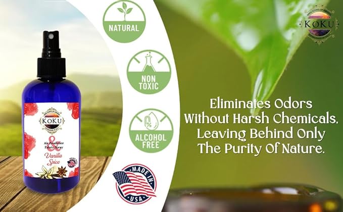 Vanilla Spice Air Freshener - Room Spray - Odor Eliminator - Deodorizer - Car Air Freshener - Home Spray - Linen Spray - Fabric Refresher - Non-Toxic - Alcohol Free – Made in USA (4 Oz)