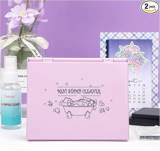 Briartw Stamp Cleaning Kit:Purple Stamp Scrubber & All-Purpose Stamp Cleaner Spray | Dual-Sided Cleaning Pad for Rubber, Clear, Cling & Foam Stamps | Complete Care for Water-Based & Permanent Inks